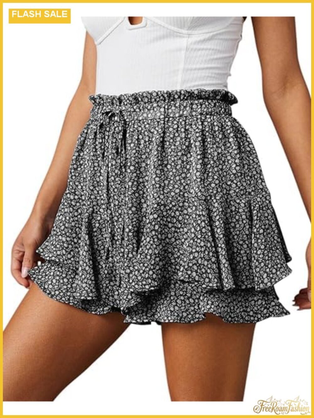 Women's Flowy Chiffon Ruffle Skorts High Waist Boho Mini Skirt